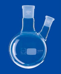 Колба двухгорлая круглодонная Lenz 2000 мл, боковой шлиф NS14/23 под углом 20° к центральному NS29/32, стекло